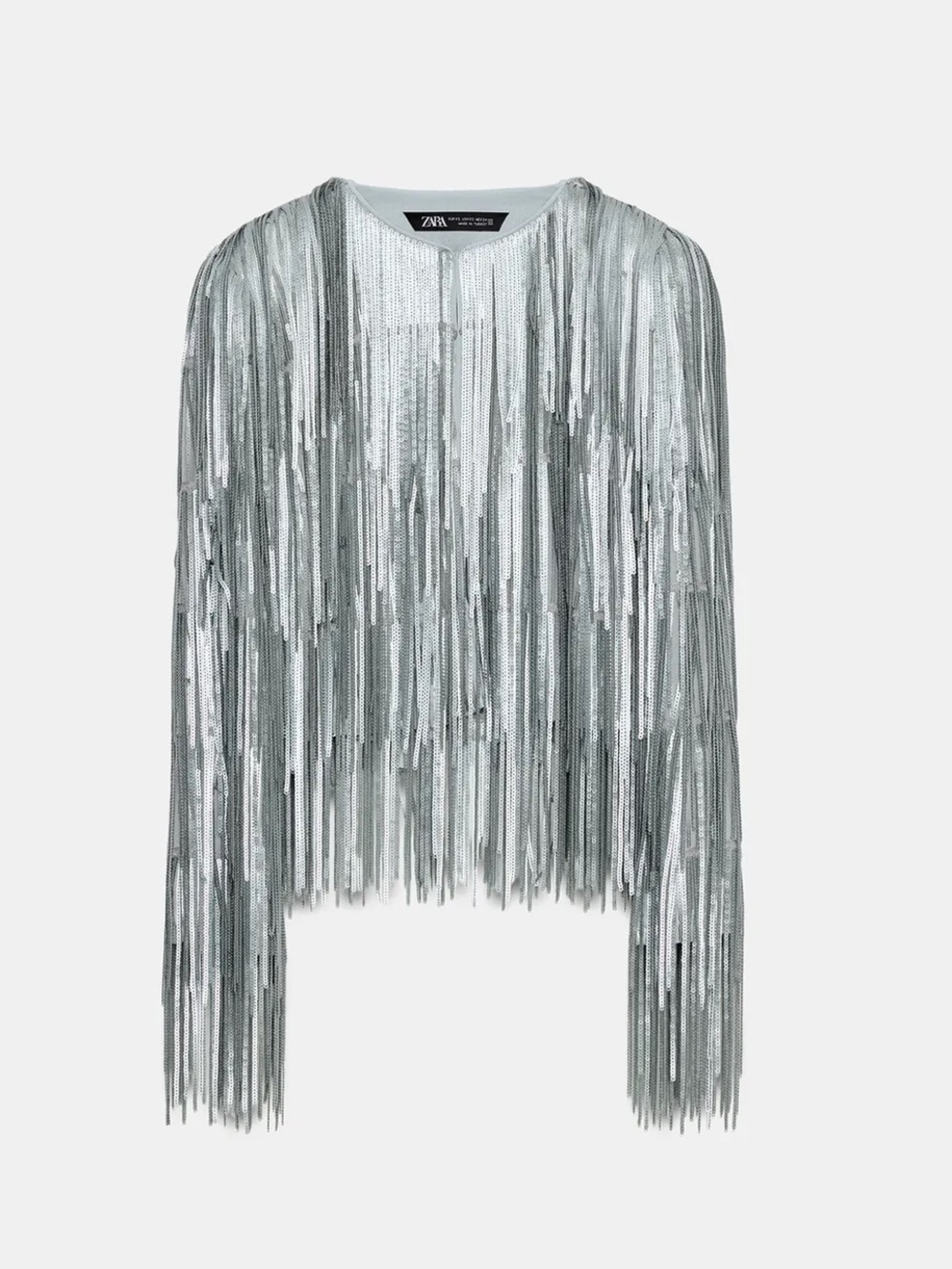 Zara ZW Collection Fringed Sequin Jacket in Silver-Stone - Picture 3 of 14